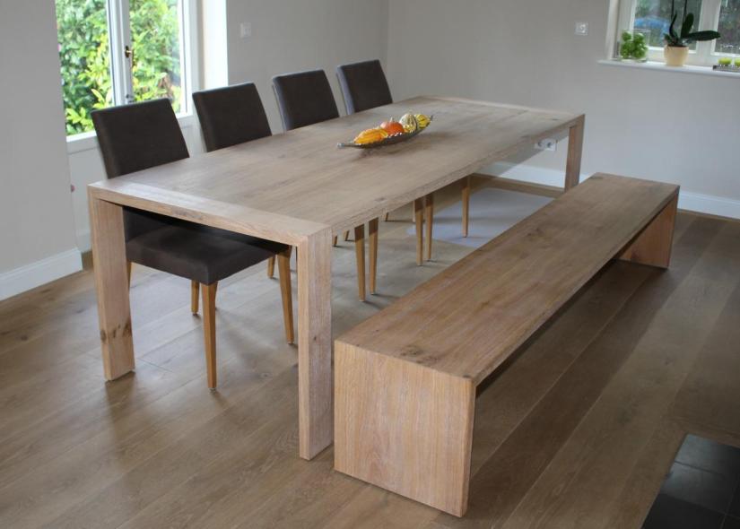 Esstisch mit Sitzbank in Eiche weiß geölt